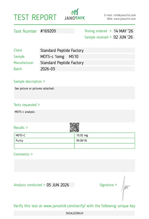 MOTS-c 10mg (MS10) COA 2026-06-05